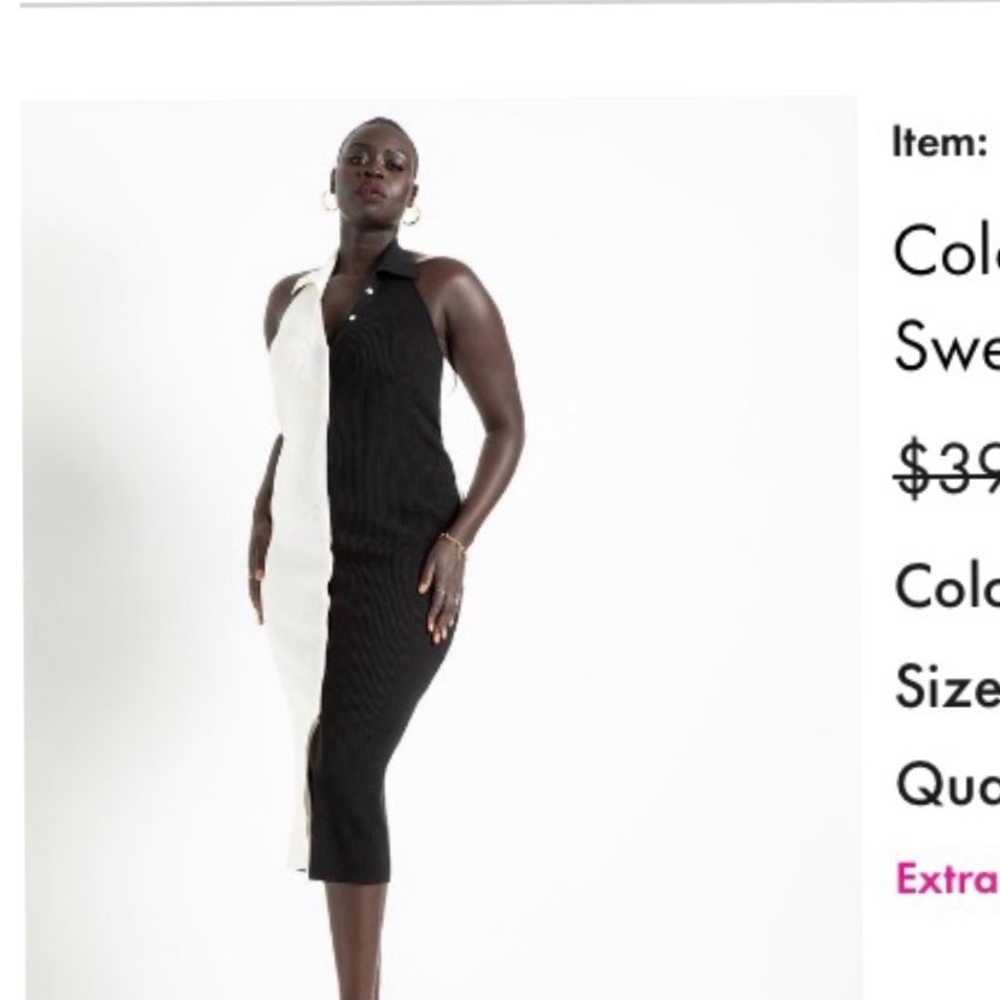 Black and white color block halter dress